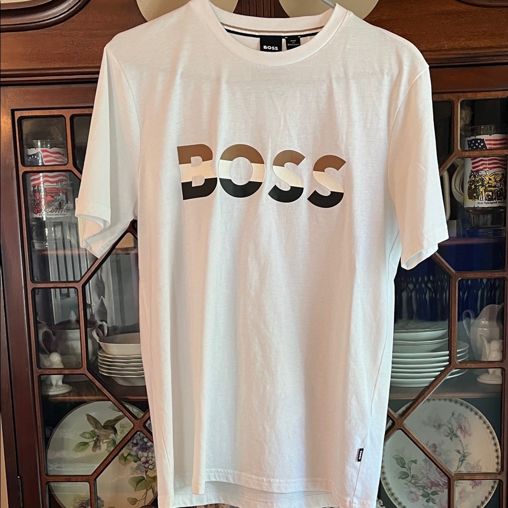 BOSS White Tee with Gradient Logo